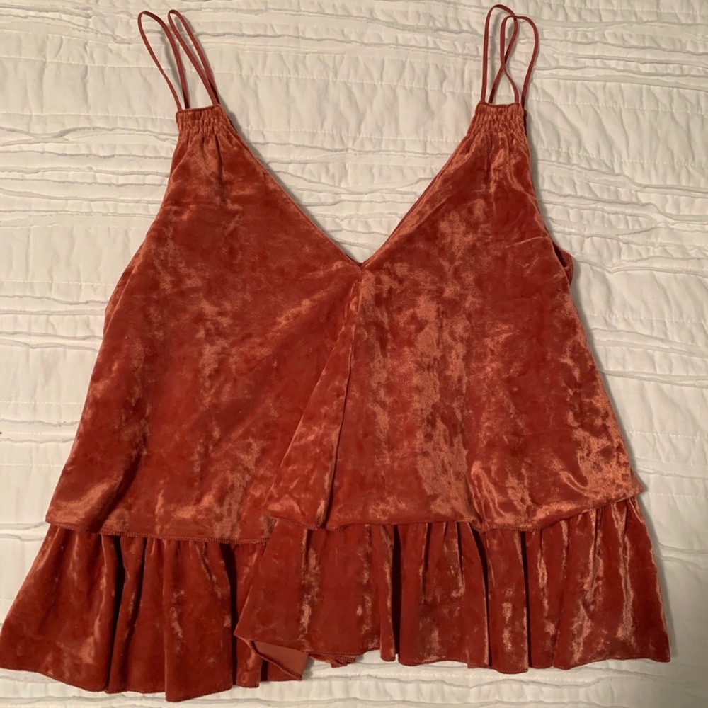 BURNT ORANGE CRUSHED VELVET TOP